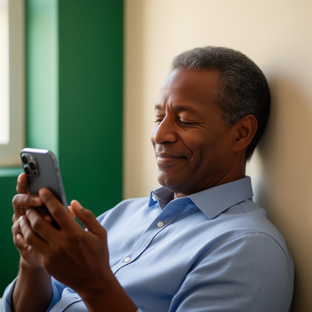 Cliente acompanhando seu processo pelo celular com tranquilidade